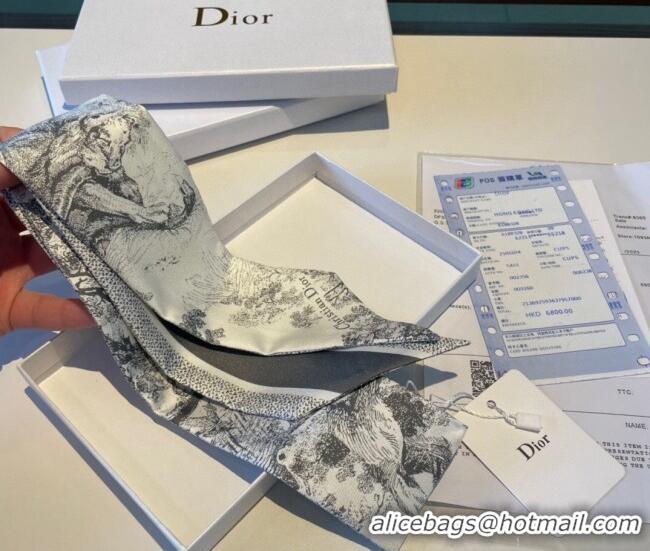 New Style Dior Toile de Jouy Silk Bandeau Scarf 0308 Grey 2023