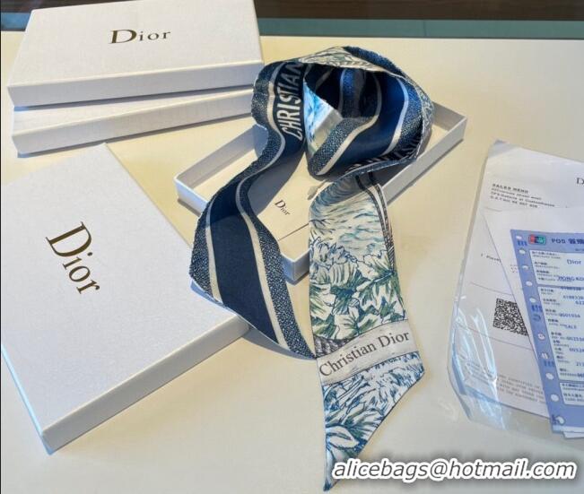 Inexpensive Dior Silk Bandeau Scarf 6x100cm 0311 Blue 2023