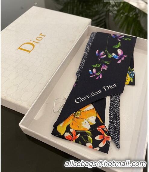 Buy Discount Dior Mizza Silk Bandeau Scarf 5x106cm 0408 Black/Blue 2023