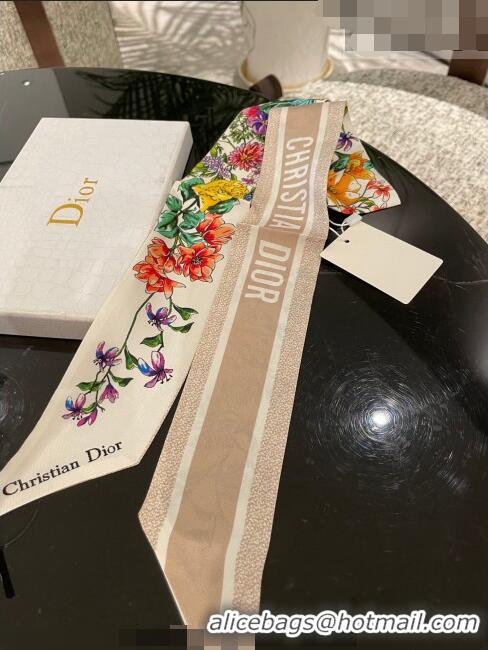 Low Cost Dior Mizza Silk Bandeau Scarf 5x106cm 0408 White/Beige 2023