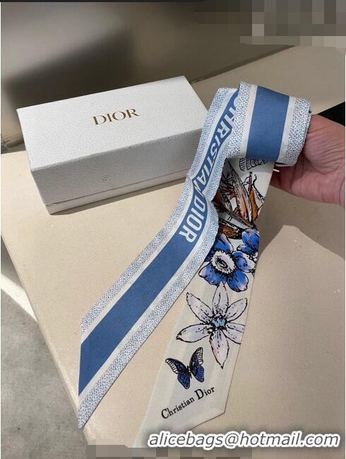 Good Quality Dior Flower Silk Bandeau Scarf 0705 Blue 2023