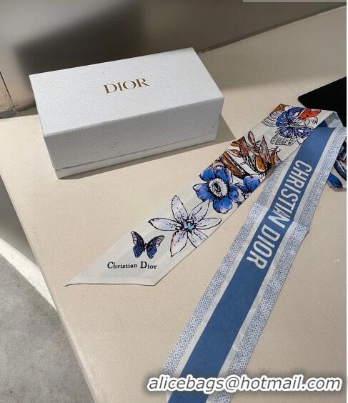 Good Quality Dior Flower Silk Bandeau Scarf 0705 Blue 2023