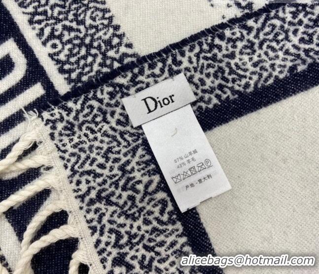 Best Price Dior Cashmere and Wool Shawl Scarf 140cm 0731 White/Navy Blue 2023