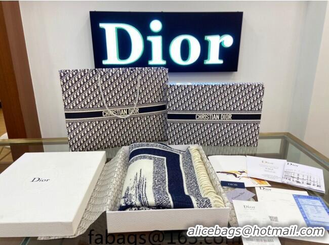 Best Price Dior Cashmere and Wool Shawl Scarf 140cm 0731 White/Navy Blue 2023