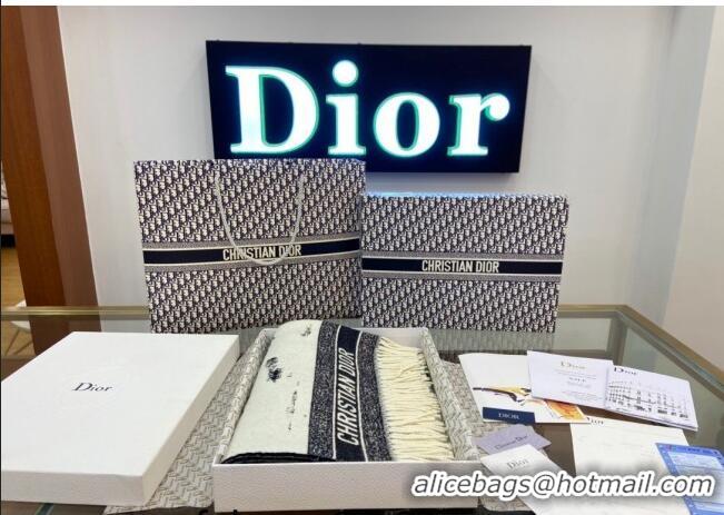 Super Quality Dior Cashmere and Wool Shawl Scarf 140cm 0731 White/Black 2023