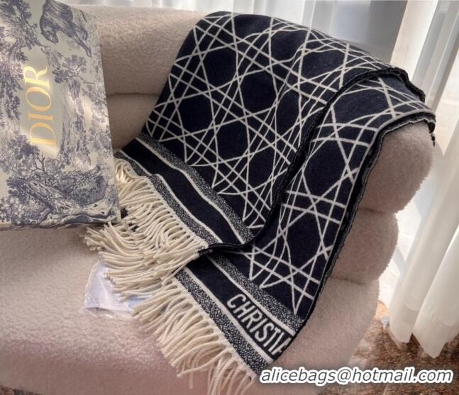 Super Quality Dior Cannage Wool Blend Square Shawl Scarf 140cm D082201 Navy Blue 2023