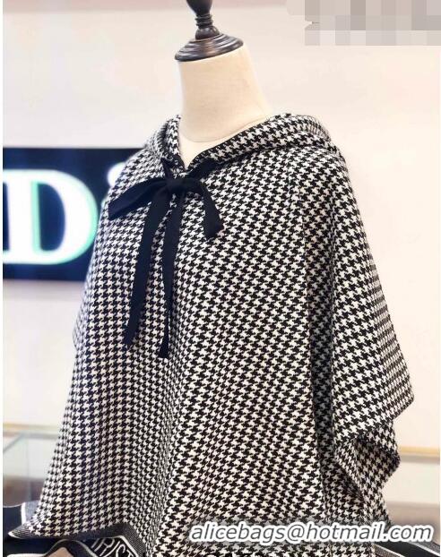 Super Quality Dior Houdtooth Wool and Cashmere Cape D082202 Black/White 2023