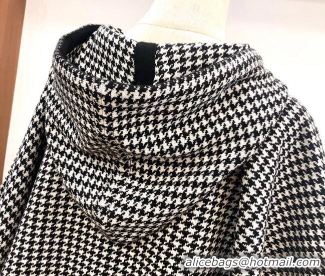 Super Quality Dior Houdtooth Wool and Cashmere Cape D082202 Black/White 2023