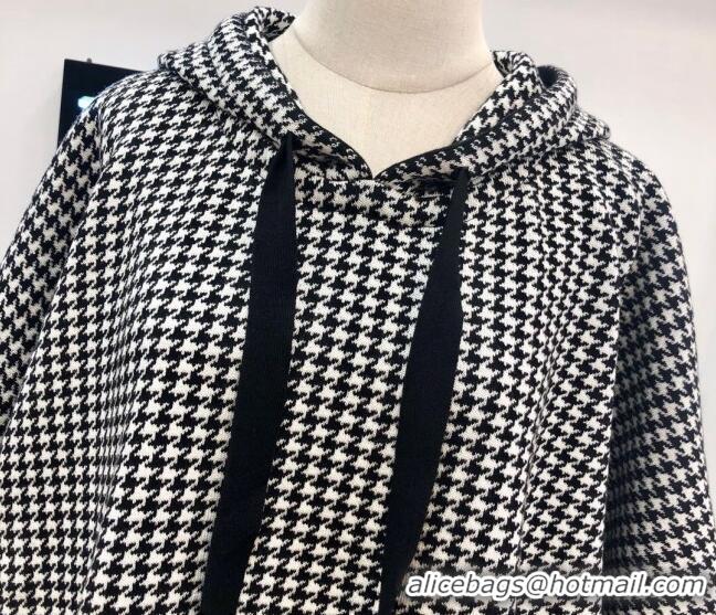 Super Quality Dior Houdtooth Wool and Cashmere Cape D082202 Black/White 2023