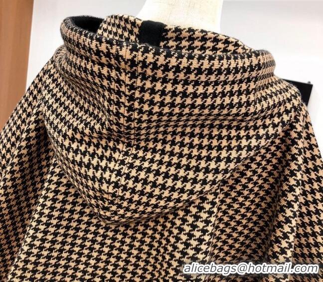 Top Design Dior Houdtooth Wool and Cashmere Cape D082202 Brown 2023