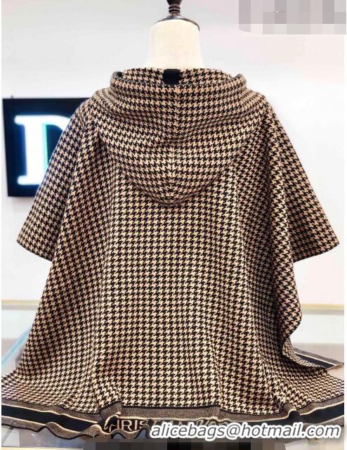 Top Design Dior Houdtooth Wool and Cashmere Cape D082202 Brown 2023