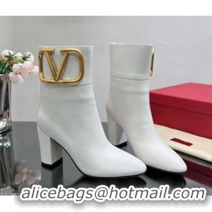 Grade Quality Valentino Maxi-VLogo Heel Ankle Boots 8cm in Calfskin Leather White 814133