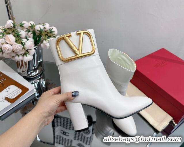 Grade Quality Valentino Maxi-VLogo Heel Ankle Boots 8cm in Calfskin Leather White 814133