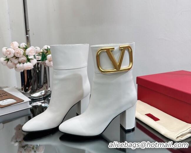 Grade Quality Valentino Maxi-VLogo Heel Ankle Boots 8cm in Calfskin Leather White 814133