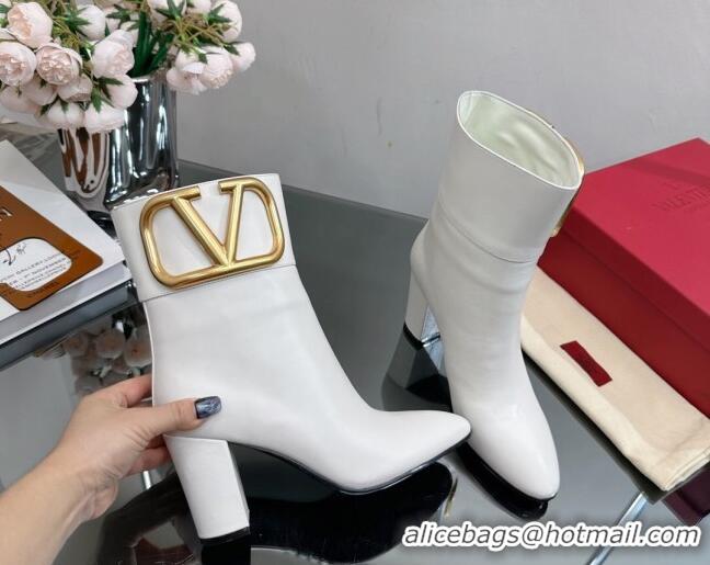 Grade Quality Valentino Maxi-VLogo Heel Ankle Boots 8cm in Calfskin Leather White 814133