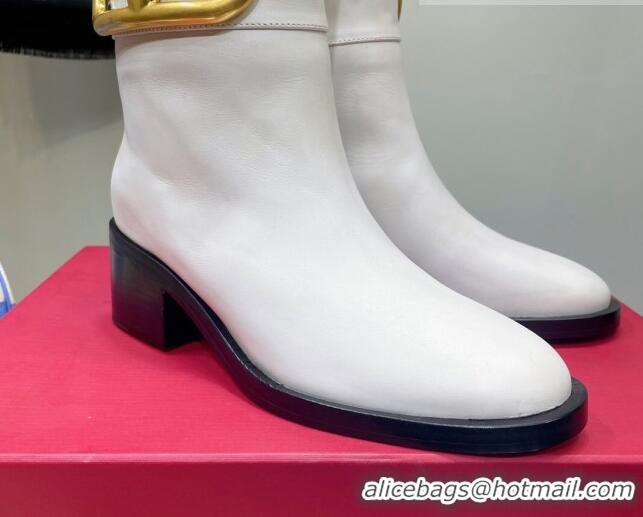 Sumptuous Valentino Maxi-VLogo Heel Ankle Boots 3cm in Calfskin Leather White 814137