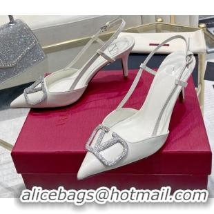 Sophisticated Valentino VLogo Slingback Pumps 7.5cm in Calfskin with Crystals White 821076