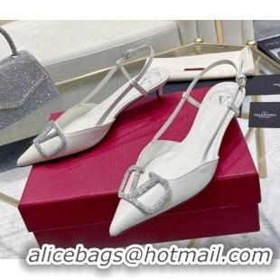 Low Price Valentino VLogo Slingback Pumps 4cm in Calfskin with Crystals 0821077