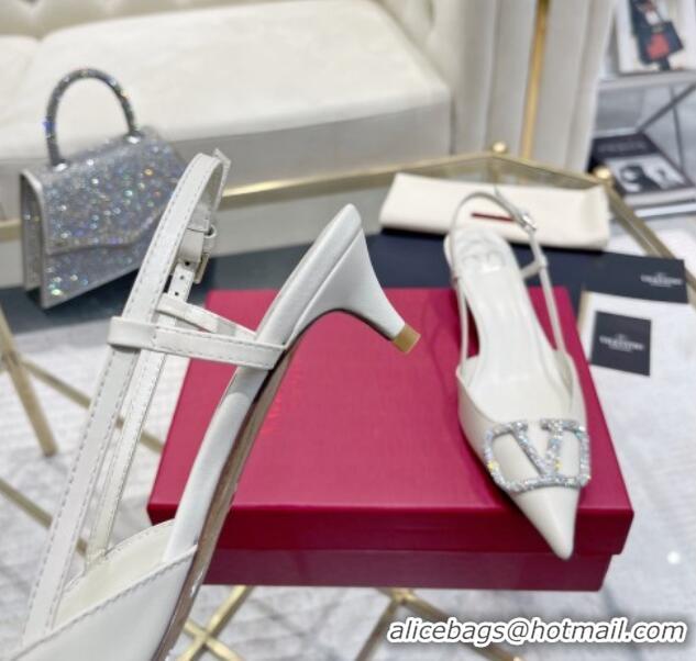 Low Price Valentino VLogo Slingback Pumps 4cm in Calfskin with Crystals 0821077