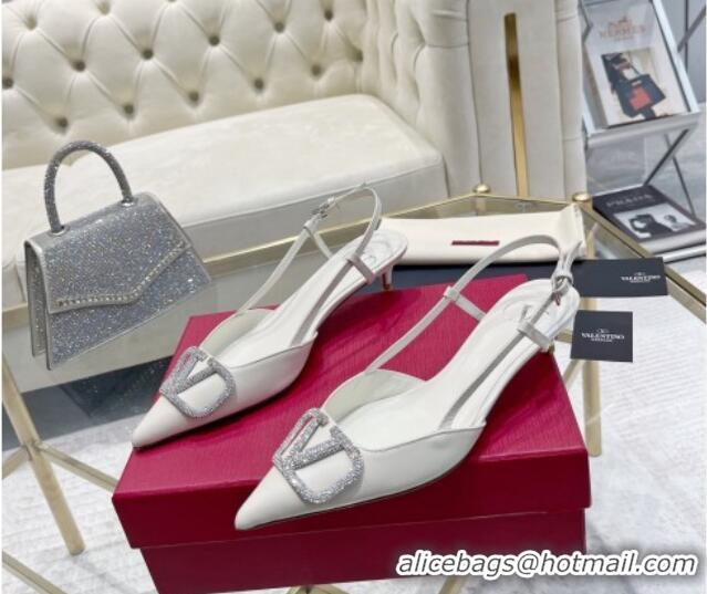 Low Price Valentino VLogo Slingback Pumps 4cm in Calfskin with Crystals 0821077