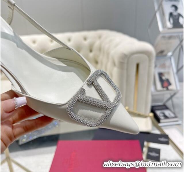 Low Price Valentino VLogo Slingback Pumps 4cm in Calfskin with Crystals 0821077