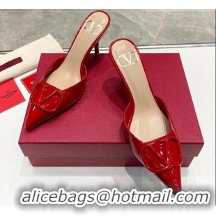 Pretty Style Valentino VLogo Heel Mules 7.5cm in Patent Calfskin Red 821078