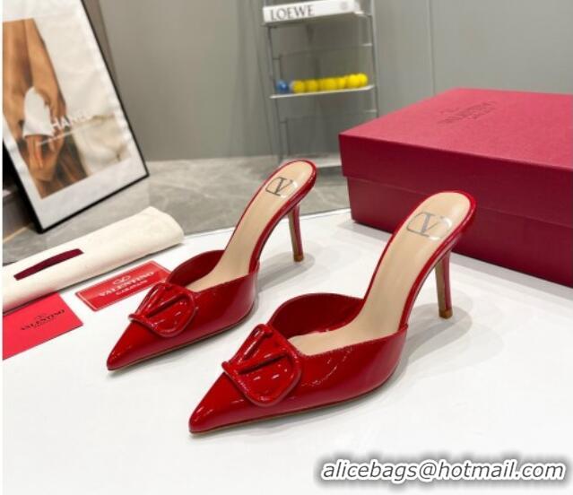 Pretty Style Valentino VLogo Heel Mules 7.5cm in Patent Calfskin Red 821078