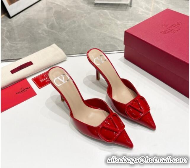 Pretty Style Valentino VLogo Heel Mules 7.5cm in Patent Calfskin Red 821078