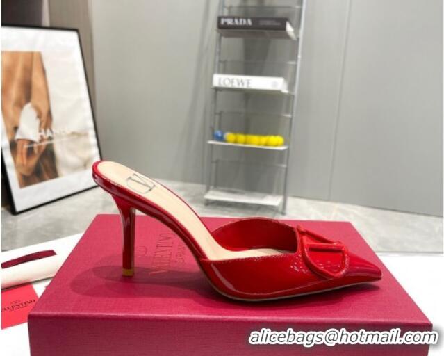 Pretty Style Valentino VLogo Heel Mules 7.5cm in Patent Calfskin Red 821078