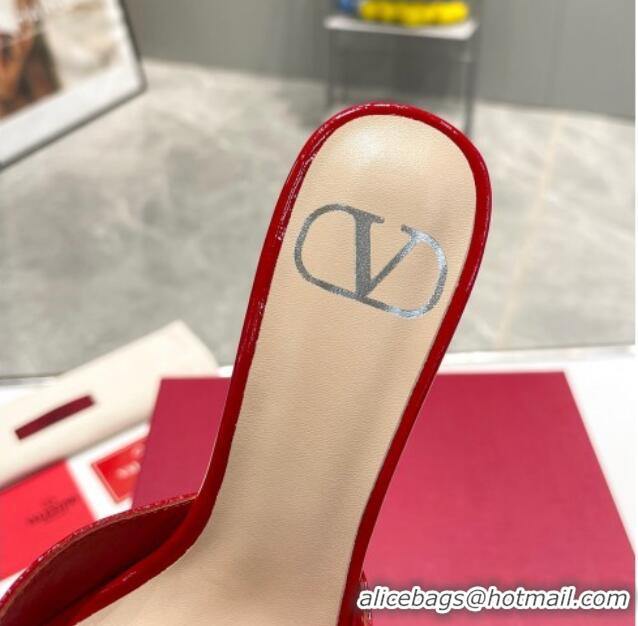 Pretty Style Valentino VLogo Heel Mules 7.5cm in Patent Calfskin Red 821078