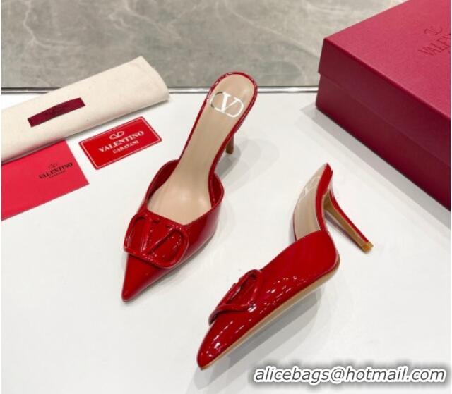 Pretty Style Valentino VLogo Heel Mules 7.5cm in Patent Calfskin Red 821078