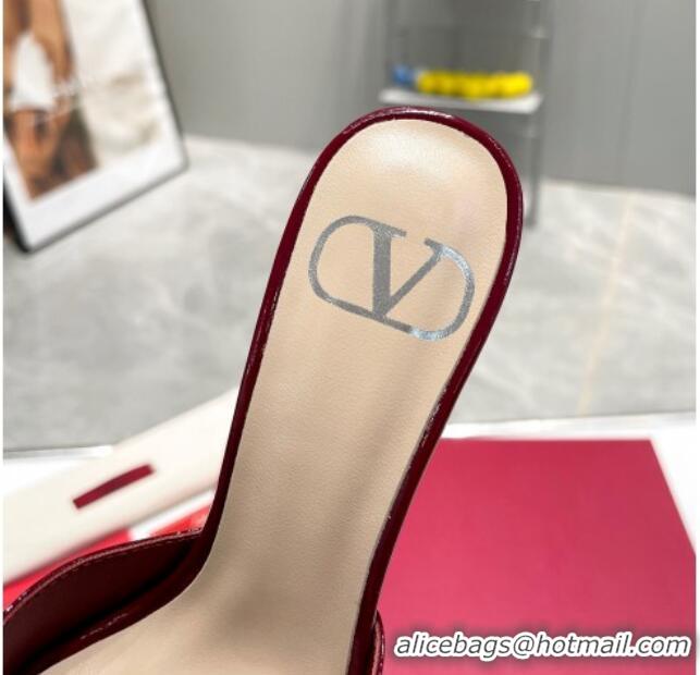 Top Grade Valentino VLogo Heel Mules 7.5cm in Patent Calfskin Burgundy 821079