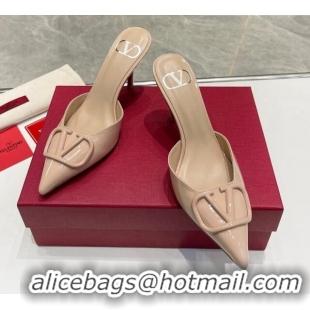 Duplicate Valentino VLogo Heel Mules 7.5cm in Patent Calfskin Nude 821080