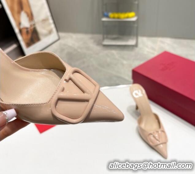 Duplicate Valentino VLogo Heel Mules 7.5cm in Patent Calfskin Nude 821080