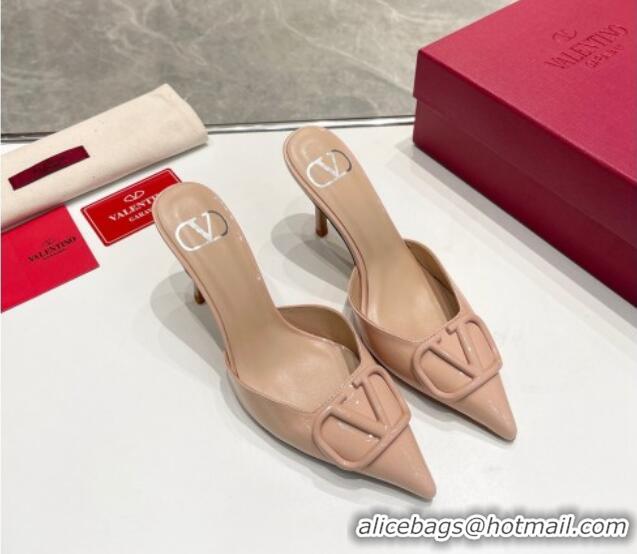 Duplicate Valentino VLogo Heel Mules 7.5cm in Patent Calfskin Nude 821080