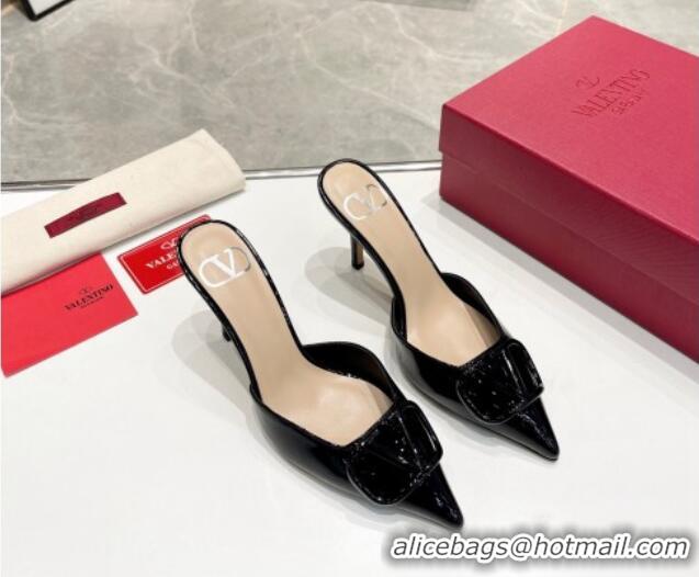 Perfect Valentino VLogo Heel Mules 7.5cm in Patent Calfskin Black 821081