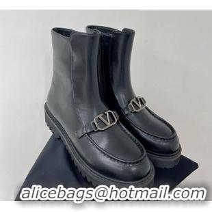 Luxury Valentino VLogo Calfskin Ankle Boots 4cm with Logo Strap Black 821082