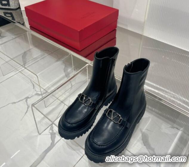 Luxury Valentino VLogo Calfskin Ankle Boots 4cm with Logo Strap Black 821082