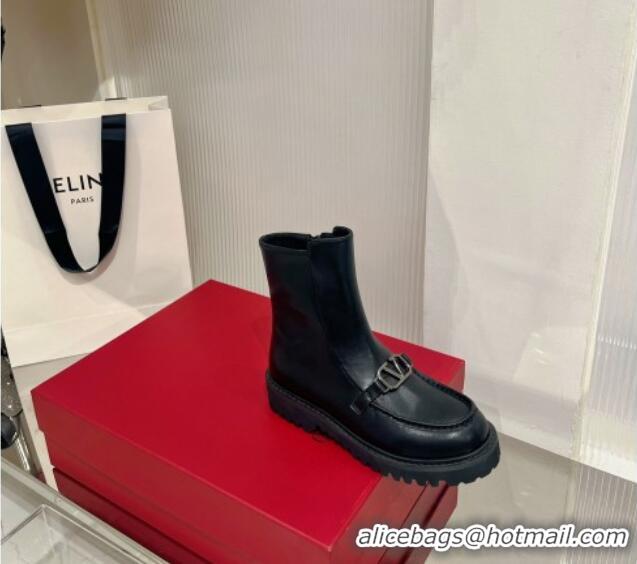 Luxury Valentino VLogo Calfskin Ankle Boots 4cm with Logo Strap Black 821082