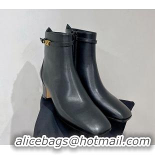 Stylish Valentino VLogo Tan-Go Calfskin Ankle Boots 6cm with Mini-Logo Strap Black 821085