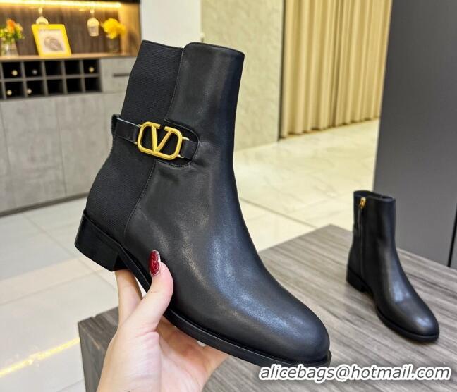 Luxury Valentino VLogo Calfskin Ankle Boots 3cm Black 828041