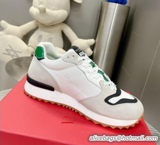 Sumptuous Valentino Vlogo Pace Low-top Sneakers in Suede and Fabric White/Green VLTN08281 828042