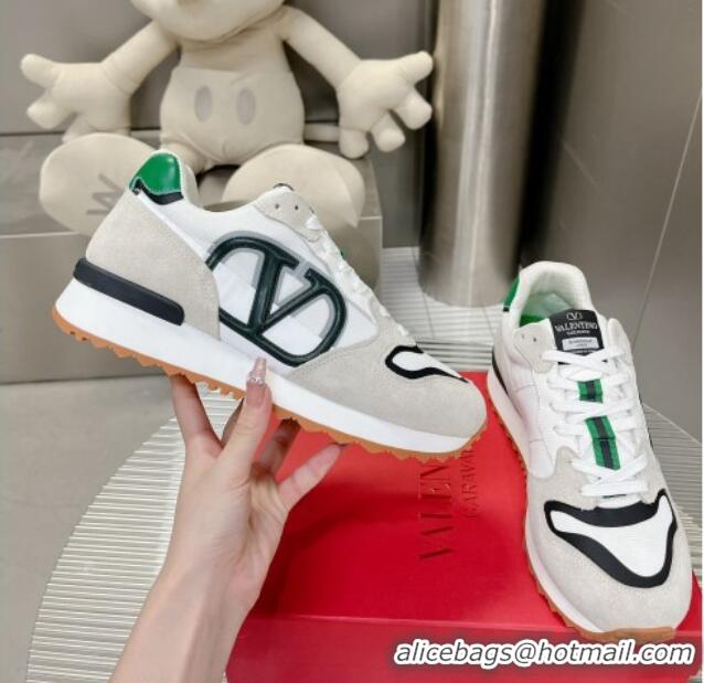 Sumptuous Valentino Vlogo Pace Low-top Sneakers in Suede and Fabric White/Green VLTN08281 828042