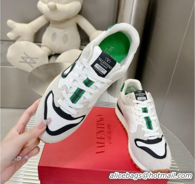 Sumptuous Valentino Vlogo Pace Low-top Sneakers in Suede and Fabric White/Green VLTN08281 828042