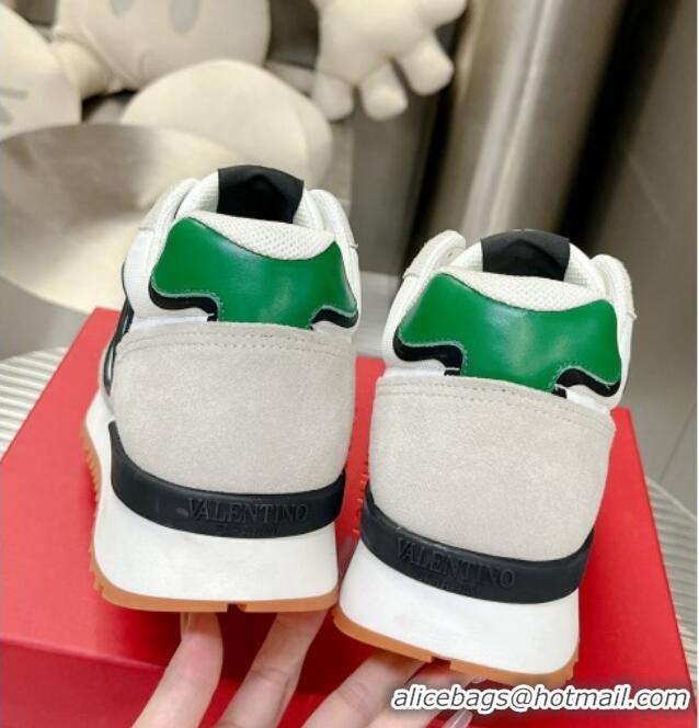 Sumptuous Valentino Vlogo Pace Low-top Sneakers in Suede and Fabric White/Green VLTN08281 828042