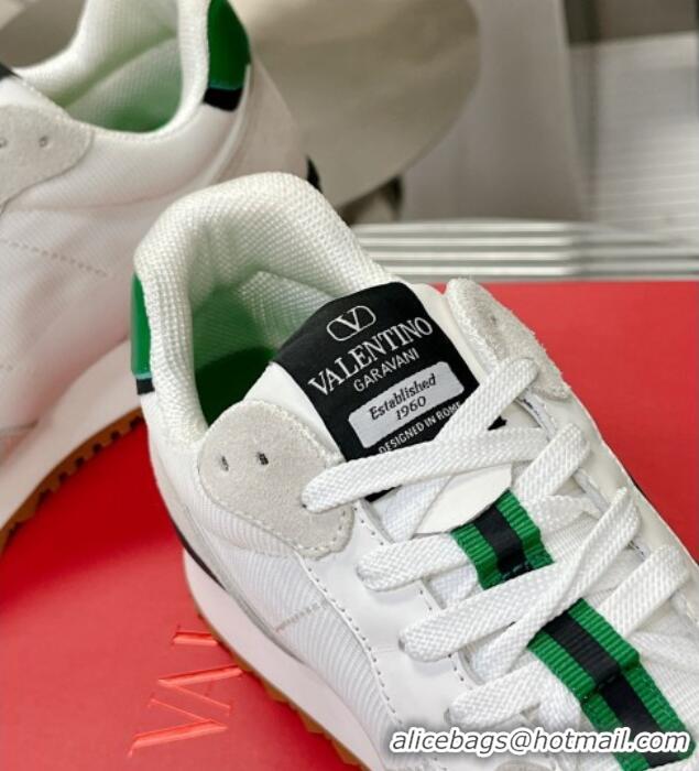 Sumptuous Valentino Vlogo Pace Low-top Sneakers in Suede and Fabric White/Green VLTN08281 828042