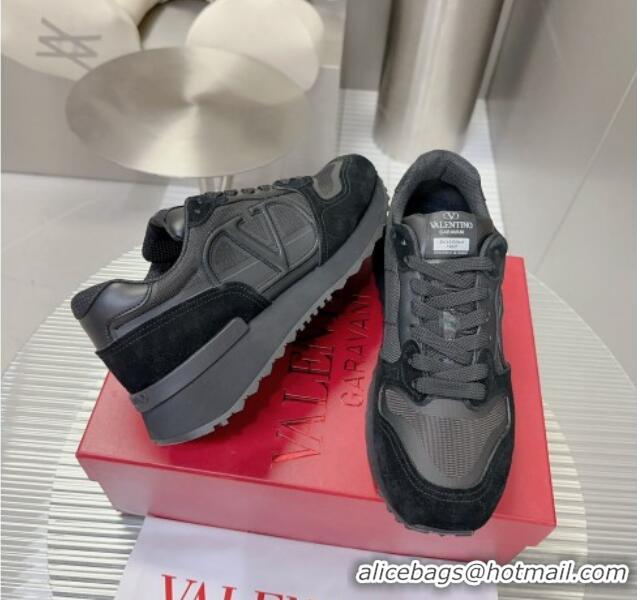 Top Grade Valentino Vlogo Pace Low-top Sneakers in Suede and Fabric VLTN08281 Black