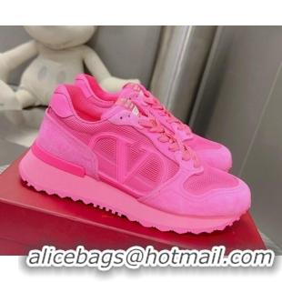 Grade Quality Valentino Vlogo Pace Low-top Sneakers in Suede and Fabric VLTN08281 Dark Pink