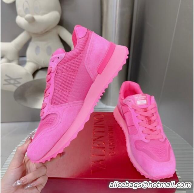 Grade Quality Valentino Vlogo Pace Low-top Sneakers in Suede and Fabric VLTN08281 Dark Pink