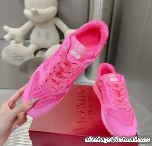 Grade Quality Valentino Vlogo Pace Low-top Sneakers in Suede and Fabric VLTN08281 Dark Pink